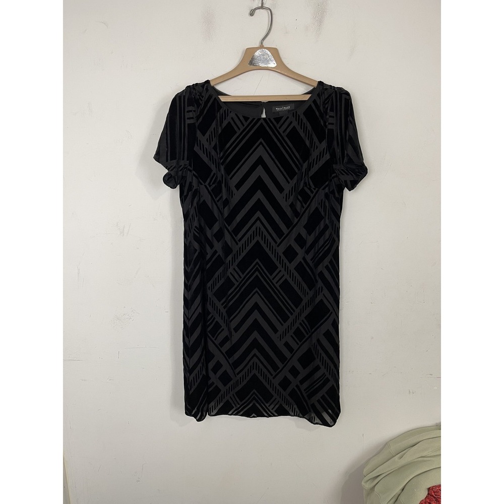 White House Black Market Black Velvet Burnout Geometric Sheath Dress Womens L